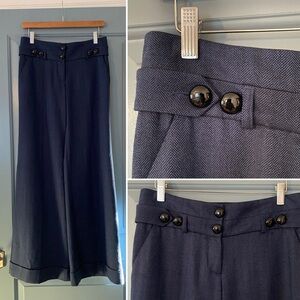 Anthropologie Taikonhu Navy Blue Wool Wide Leg Trouser Pants Size 2